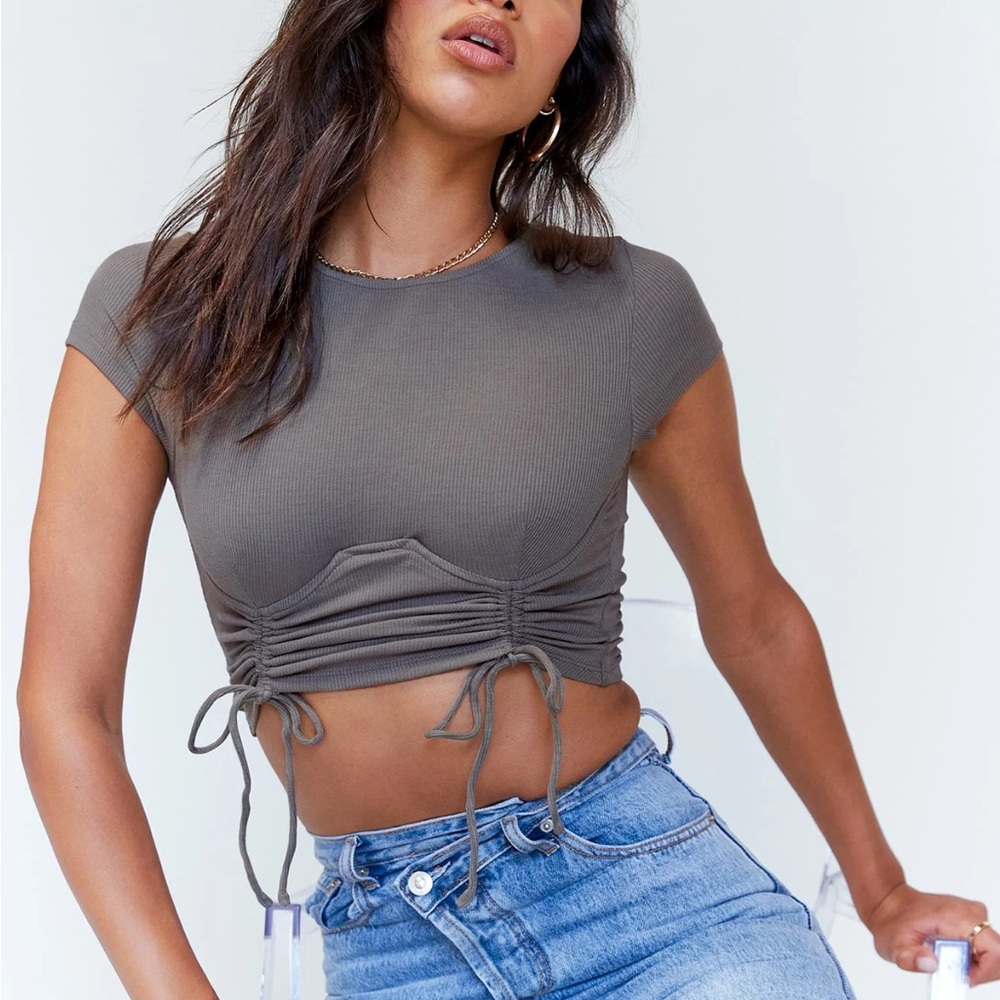 Princess Polly Charcoal Ruched Crop Top